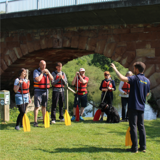 Group safety briefing for the Montford Bridge to The Quarry river day trip - Hire A Canoe
