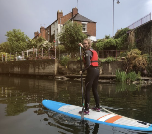 Stand-up paddleboarder on the River Severn in Shrewsbury Shropshire Hire a Canoe