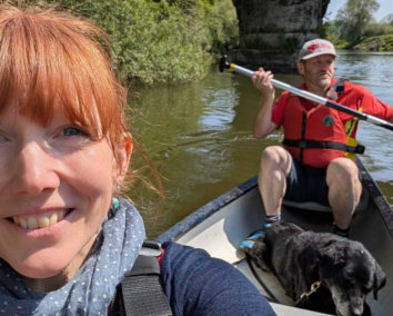 Couple and dog in a canoe on the River Severn - Hire a Canoe