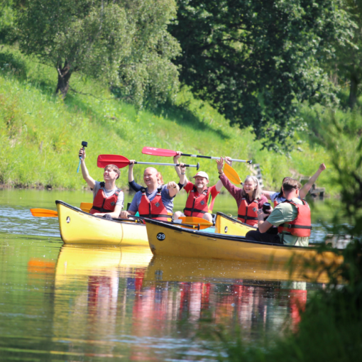 Group in canoes on the River Severn - Hire A Canoe